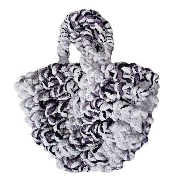 Handmade Hobo Handbag. Gray, Purple & Black. Two Interlocking Handles - Picture 3 of 7